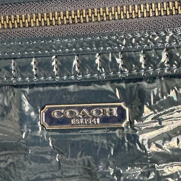 Coach Poppy Quilted Blue Patent Leather Tote Bag - Picture 11 of 14